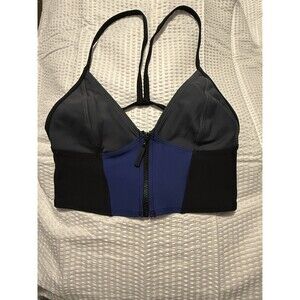 Chromat Colorblock Blue Black Gray Zip Front Swim Top Size S Scuba Beach Surf